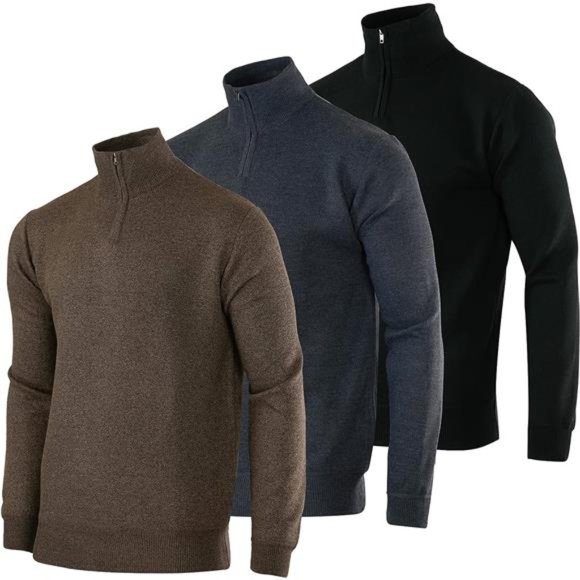 3 Pack Men's Long-Sleeve Soft Touch Quarter-Zip Sweater
